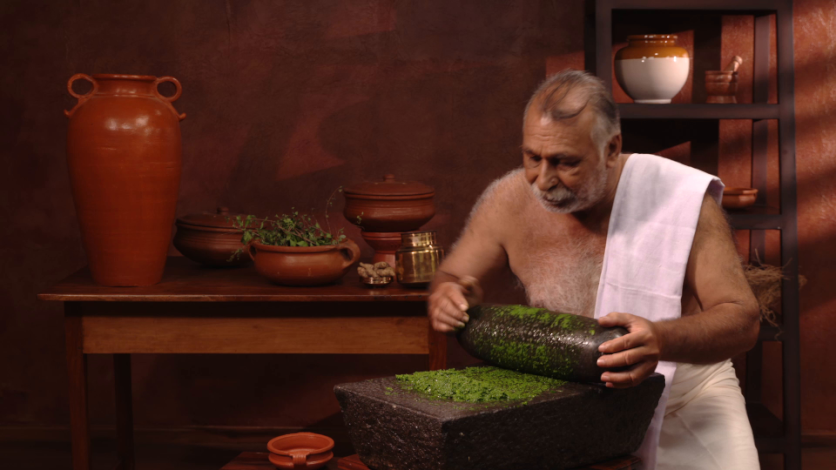 Physician preparing Ayurvedic Medicine