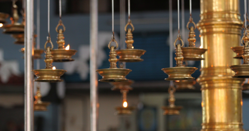 Hanging lamps in a temple in Kerala