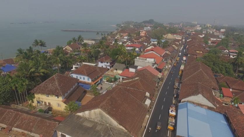 Aerial shot of Thalassery town, Kannur