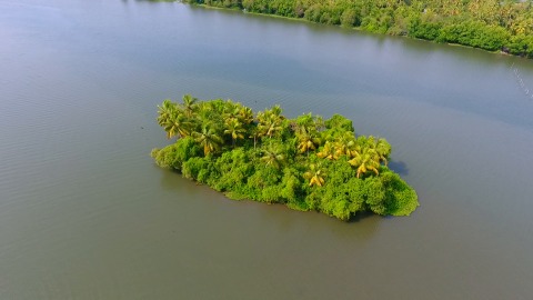 Aerial shot of a small island in Alappuzha