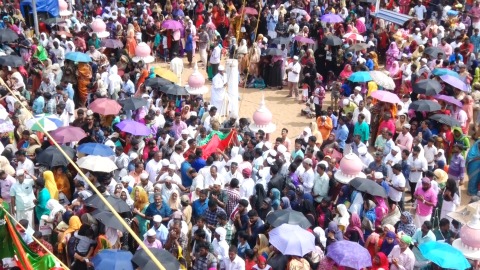 Aerial shot of devotees at Beemapally Mosque, Kerala