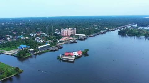 Aerial shot of Alappuzha backwaters, Kerala