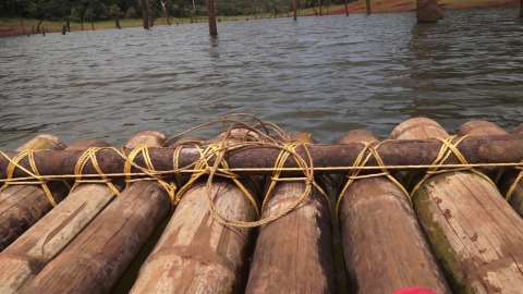 Bamboo raft sliding through Periyar Lake