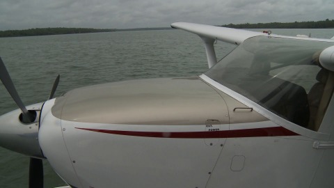 Close-up shot of seaplane's front portion in Kerala