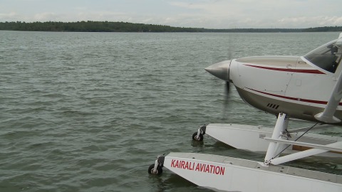 Close-up shot of seaplane starting in Kerala