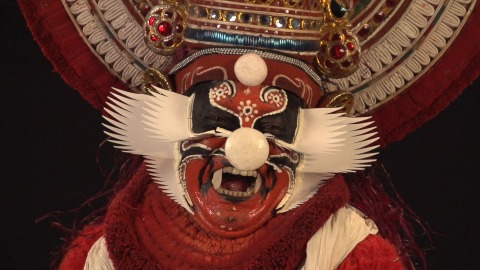 Detailed close-up shot of Chuvanna thadi Vesham, Kathakali