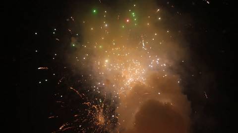 Colourful fireworks at a temple festival in Kerala