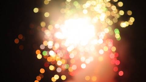 Fireworks and smoky lights at a temple festival, Kerala