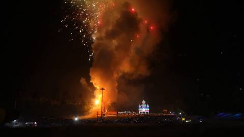 Fire works at a temple festival, Kerala.