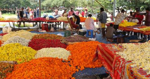 Flower market in Thrissur, Kerala