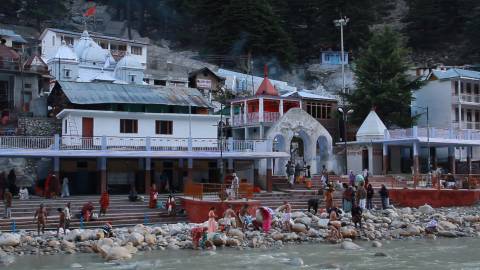 Gangotri Temple along the banks of River Bhagirathi, Uttarakhand