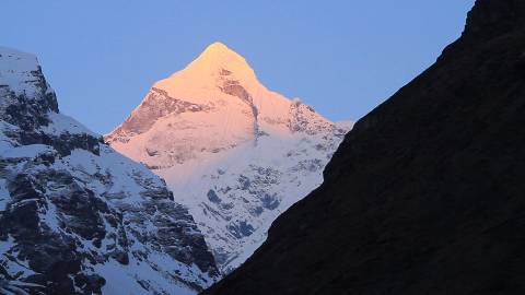 Sunlit mountain peak, Himalayas, Uttarakhand