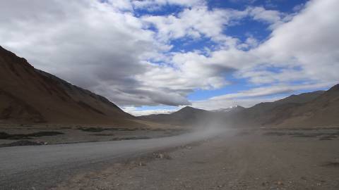 Truck passing through Keylong to Leh Mountain road, India