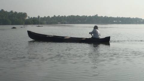 Man rowing through Kerala backwaters