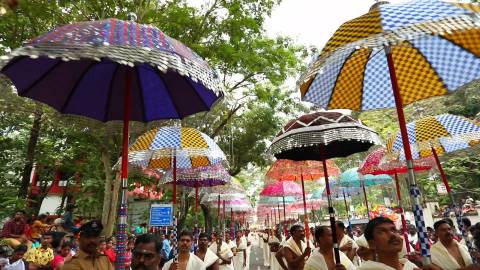 Silk parasols on display at the Onam Festival Procession, Kerala