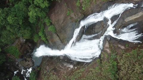 Aerial shot of Palaruvi Waterfalls, Kollam, Kerala