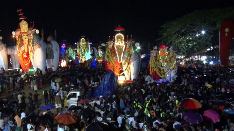 Procession of Bull effigies at Ochira Kalakettu festival, Kerala