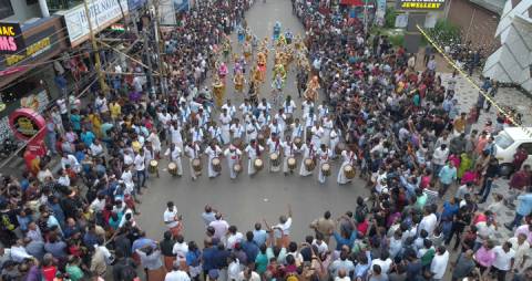 Aerial shot of Pulikali performance, Thrissur, Kerala