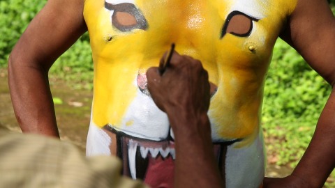 Pulikali (Tiger Dance) makeup - Onam celebrations, Kerala