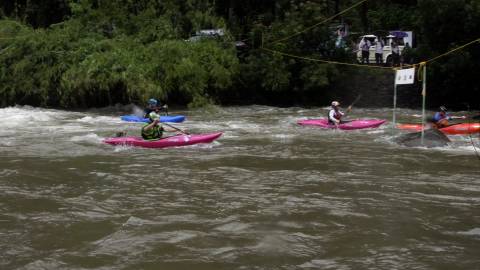 Kayaking through a turbulent river in Kerala