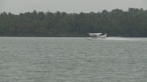 Seaplane floats on a lake in Kerala