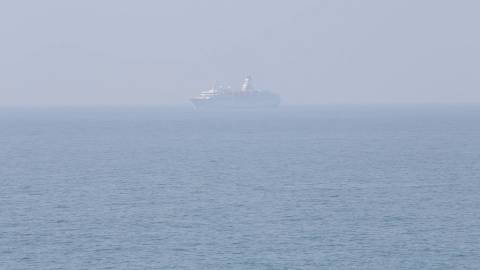 Luxury ship sailing in a distance, Vizhinjam, Kerala