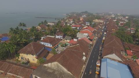 Aerial shot of Thalassery town, Kannur