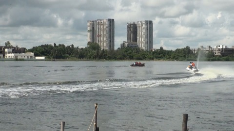 Tourists having fun on a speed boat ride